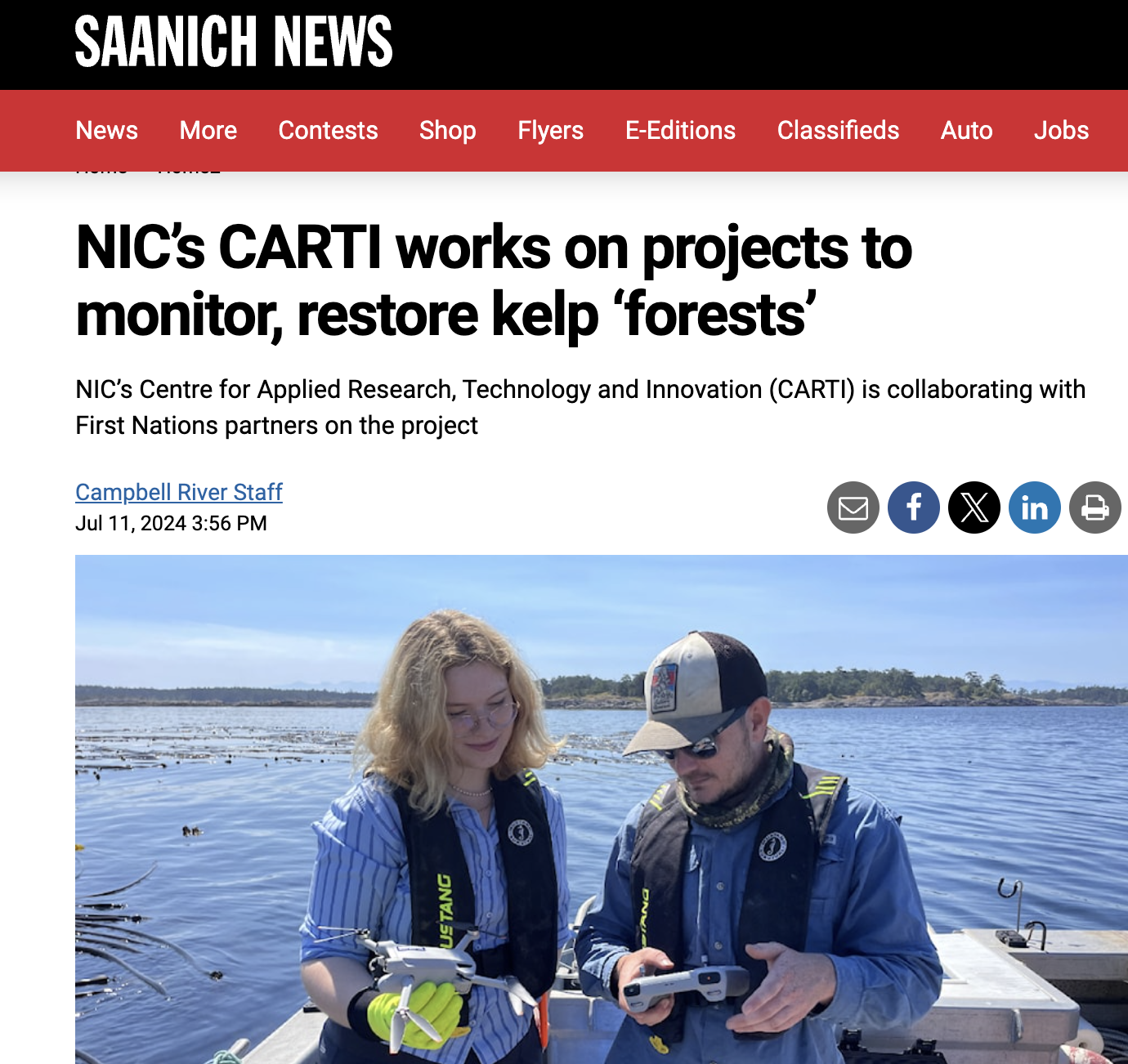 Kelp in the News -  NIC’s CARTI works on projects to monitor, restore kelp ‘forests’